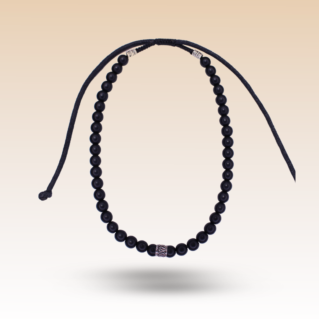 Matte Onyx Necklace with Silver 925 Bead Filigree Detail