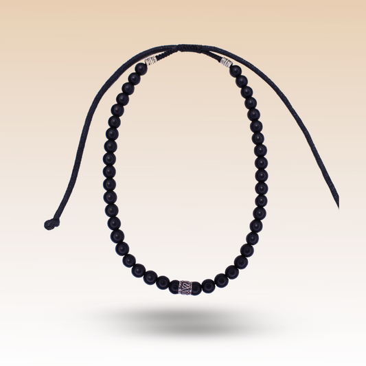 Matte Onyx Necklace with Silver 925 Bead Filigree Detail
