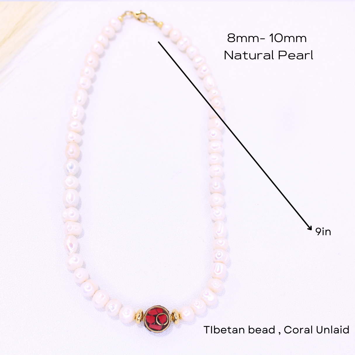 freshwater pearls with Tibetan beads with inlaid coral