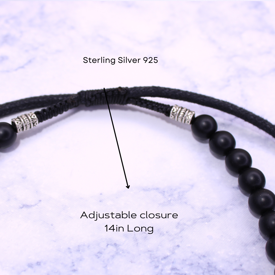 Matte Onyx Necklace with Silver 925 Bead Filigree Detail