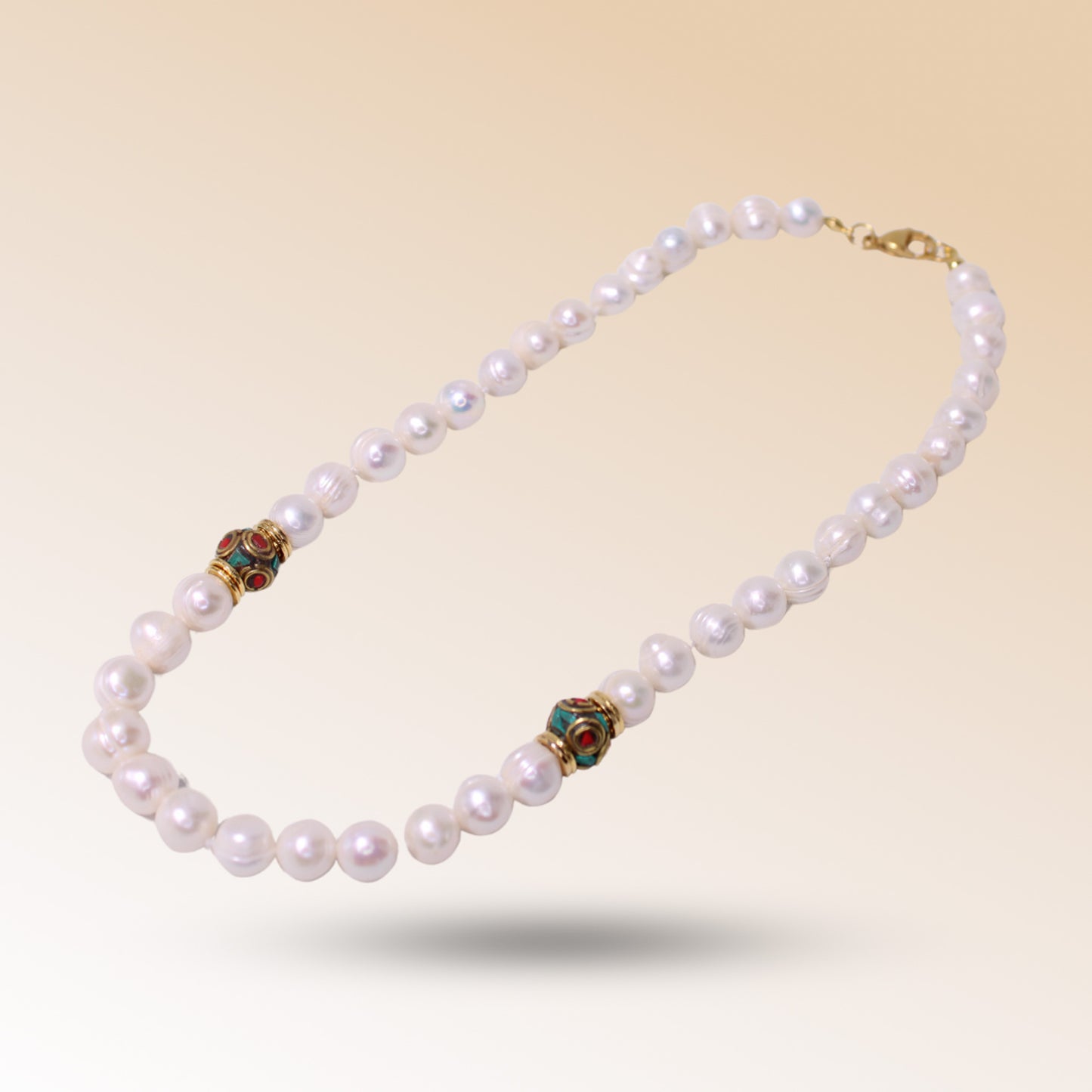 Pearl Necklace with Tibetan beads