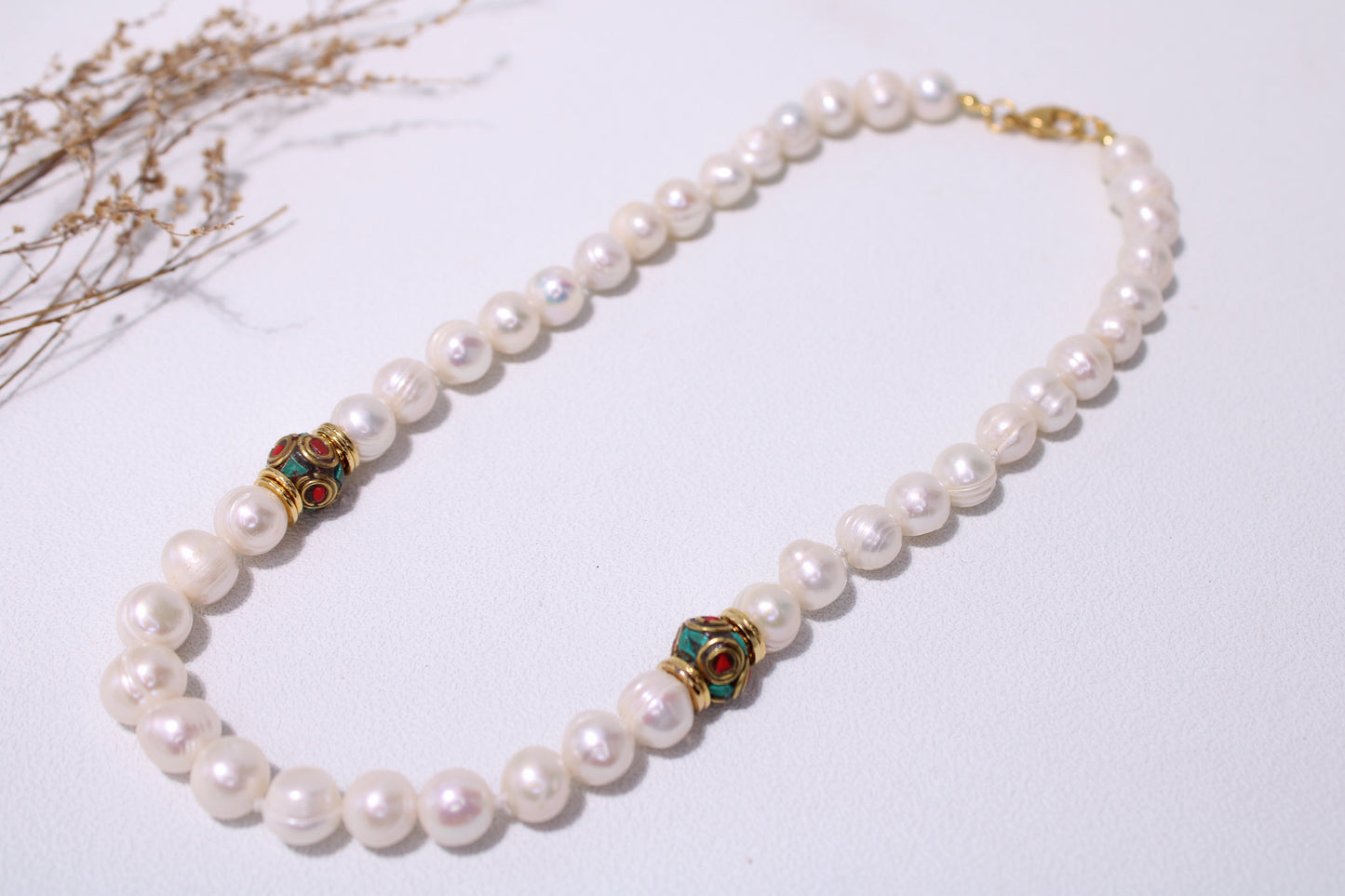 Pearl Necklace with Tibetan beads